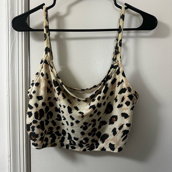 Aerie Leopard Print Longline Scoop Bikini Top - Size Large (L/G) - Picture 4 of 5